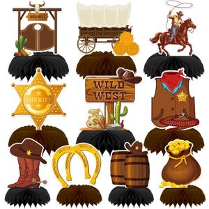 10 Pcs Cowboy Party Decorations, Wild West Cowboy Honeycomb Centerpieces for Tables Cowboy Party Decorations Western Themed Party Decorations Cowboy Birthday Party Decorations