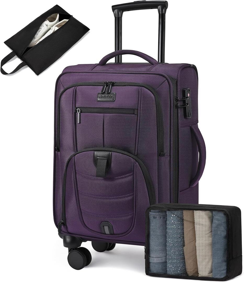 LOVEVOOK Carry On Luggage Airline Approved, Suitcases with Spinner Wheels, Softside Carry-on Luggage with TSA Lock for Men Women Business Trip, Lightweight Large Capacity Luggage for Travel, Purple, 22 Inch - Carry-On