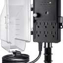 SURAIELEC Outdoor Power Stake Light Timer, Dusk to Dawn, 6 Electrical Outlet Power Strip Weatherproof, 6FT Extension Cord Multiple Outlet for Patio Lights, Sprinkler, Garden, Christmas Decorations (Black)