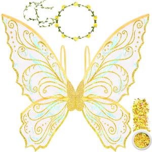 U-Goforst Fairy Wings Adult Women, Fairy Costume for Woman Butterfly Wings for Girls Adult Halloween Costume Cosplay Dress Up (Gold)