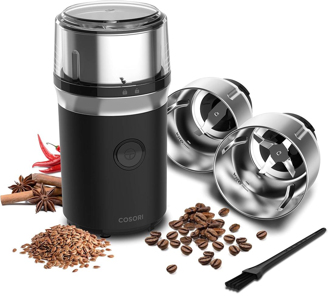COSORI Electric Coffee Grinders for Spices, Seeds, Herbs, and Coffee Beans, Spice Blender and Espresso Grinder, Wet and Dry Grinder, Included 1 Removable Stainless Steel Bowls, Black