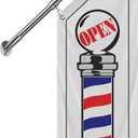 Barbershop Flag, Double-Sided Open Flag with Pole Kit & Wall Mount, Outdoor 3-Ply Thick Polyester Barber Sign for Haircut Business, 12"x42" (White-W, 27")