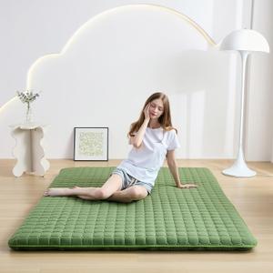 Japanese Floor Mattress Full, Anti-Slip Japanese Futon Foldable Tatami Mat for Guests, Green (Full80"L x 54"W)