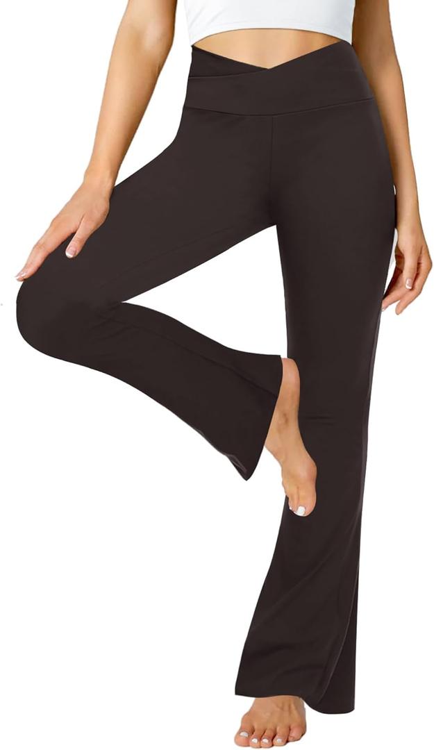 ZOOSIXX Flare Yoga Pants for Women, Crossover Soft Bootcut Leggings X-Large, Brown