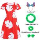 ZIW Women Hawaiian Costme Tropical Leaf Print Dress with Headband, Luau Flower Leis Accessories, Adult Halloween Costumes (XL)