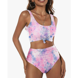 ZAFUL Women's High Waisted Tankini Swimsuit Scoop Neck Ruched Bikini Set Tummy Control 2 Piece Bathing Suit, Small