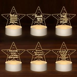 Kigley 6 Pcs CNA Week Gifts Thank You Appreciation Gifts in Bulk for Employee Coworkers Teachers Nurse CNA Acrylic Night Light LED Engraved Lamp Graduation End of Year Presents(Star)