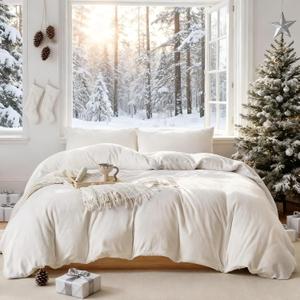 WARMDERN White Velvet Duvet Cover Set King Size, Luxury Milk Velvet Bedding Duvet Cover with Zipper Closure, 3pcs Ultra Soft Duvet Covers for All Seasons, 104" x 90", White