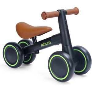 INFANZIA Baby Balance Bike for 12-36 Month Boys Girls, 1 Year Old Toddler First Bike No Pedal with Adjustable Seat, Infant 4 Wheels Bicycle Ride On Toys Kids First Birthday Gifts (Black)