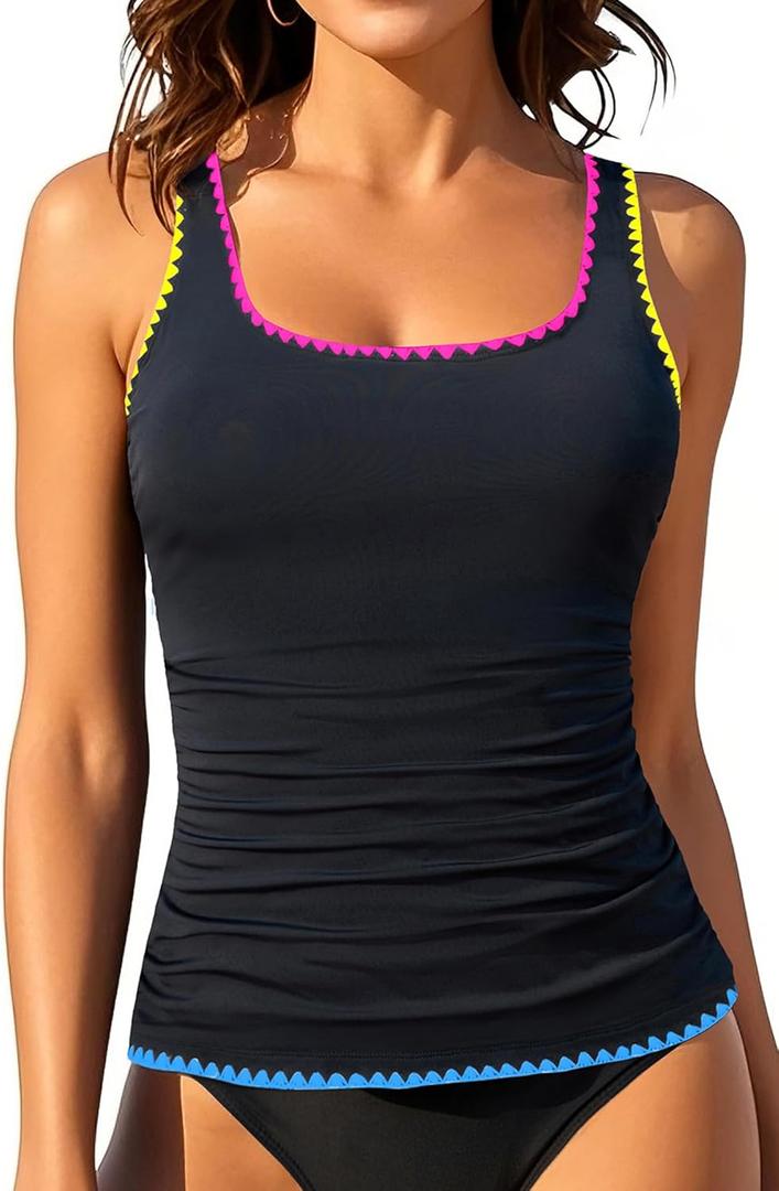 Aqua Eve Tankini Tops for Women Swimwear Top Only Tummy Control Bathing Suit Top No Bottom XXL