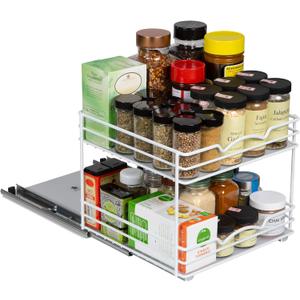 HOLDN STORAGE White Spice Rack Organizer for Cabinet, Heavy Duty, Pull Out Spice Rack, Spice Organization 10.5" W x 10.4" D x 8.8" H - Spice Racks for Inside Cabinets
