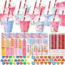 Valentines Day Gifts for Kids Classroom - Valentine Party Favor Exchange for School - 24 Pack Valentines Class Stationery Gift with Cards Pencils Erasers Rulers Sharpener Stickers Cups and Heart Clips
