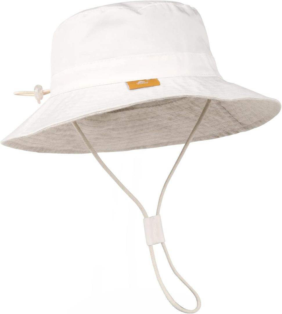 Baby Sun Hat for Boy Girl Toddler Summer Bucket Hat Kids Sun Protection Beach Hat Cotton Baby Hats (12-24 Months, White)