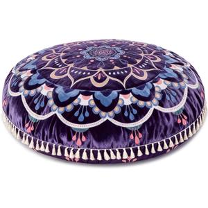 Hihealer Meditation Cushion, Large Velvet Floor Pillow for Yoga, Meditation & Mindfulness, Supportive Memory Foam Bolster (Purple)