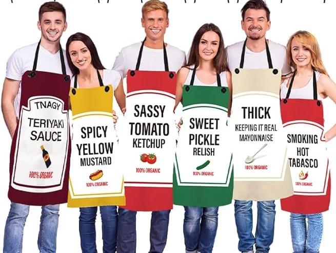 Vilmitten 6 Pcs Condiments Costume Group Halloween Cosplay Condiment Aprons Condiment Shirt Food Costume Ketchup And Mustard Halloween Couple Cooking Aprons