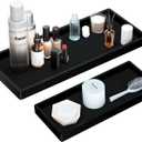 BBK Bathroom Vanity Tray- 2 Pack (7.8" and 11.8") Silicone Bathroom Tray for Counter, for Perfume Key Trinket Ring Soap Organization - Black (Black (Small & Large))