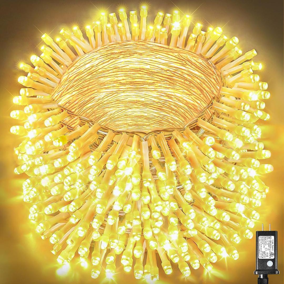 328ft 1000 LED Christmas Lights Outdoor Waterproof, Warm White Christmas String Lights Indoor Clear Wire 8 Modes, Plug in Twinkle Fairy String Lights for Bedroom Wedding Classroom Garden Decorations