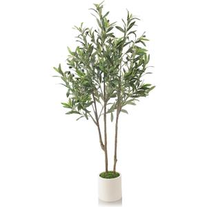Alupssuc 4ft Olive Trees Artificial Indoor & Outdoor, Faux Olive Tree with Lively Artificial Trunk and Lifelike Fruits, Fake Potted Tree for Modern Home Office Living Room Decor