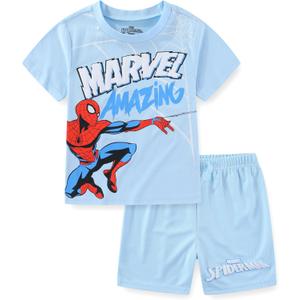 Marvel Spider-Man Boys Short Sleeve T-Shirt and Mesh Short Set for Toddler and Big Kids (Blue, M)
