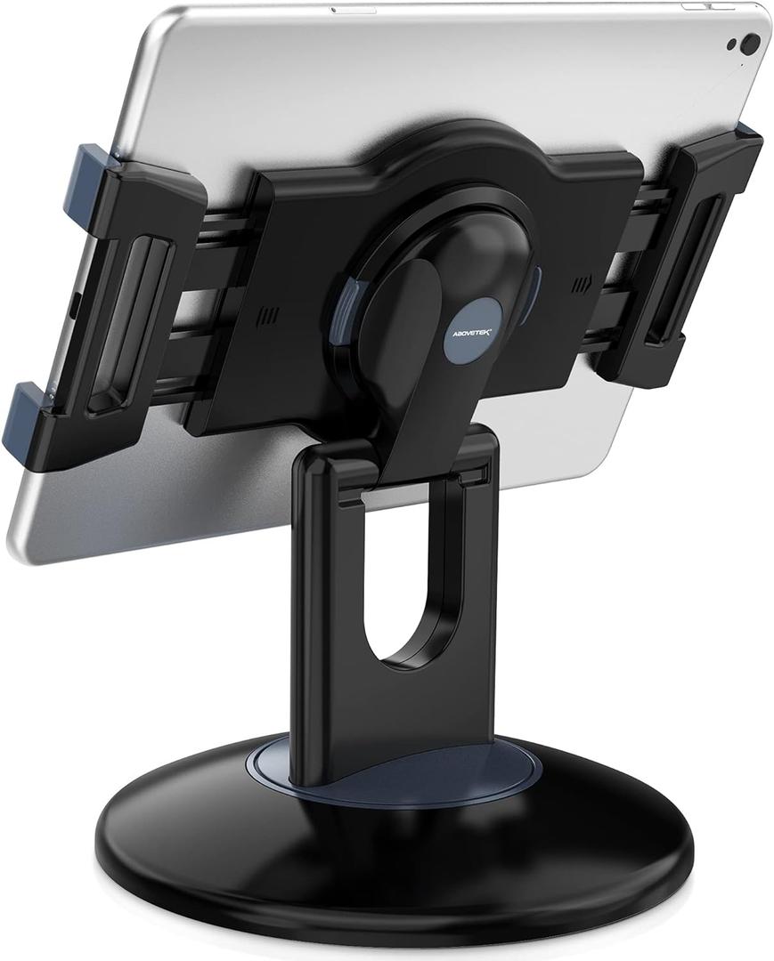 AboveTEK Retail Kiosk iPad Stand, 360 Rotating Commercial POS Tablet Stand, Fits 6"-13" (Screens) iPad mini Pro-Business Swivel Tablet Holder, for Store Office Reception Kitchen Desktop (Black)