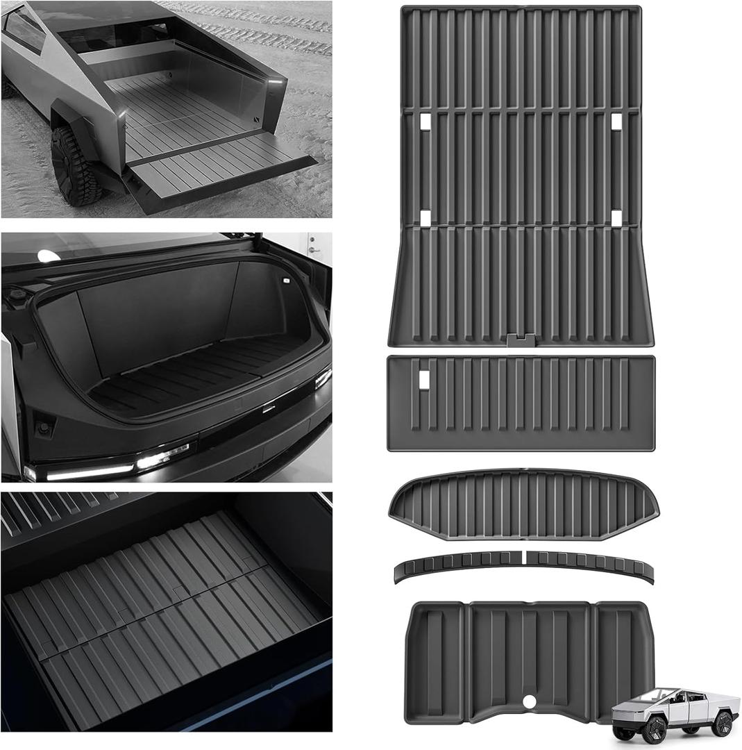 LUCKEASY 5PCS Cargo Liner Mat for Tesla Cybertruck 2023 2024 Accessories Cargo Liner Bed Mat Truck Mats for Tesla Cybertruck Rear Sub Trunk Mat Front Trunk Mat Black