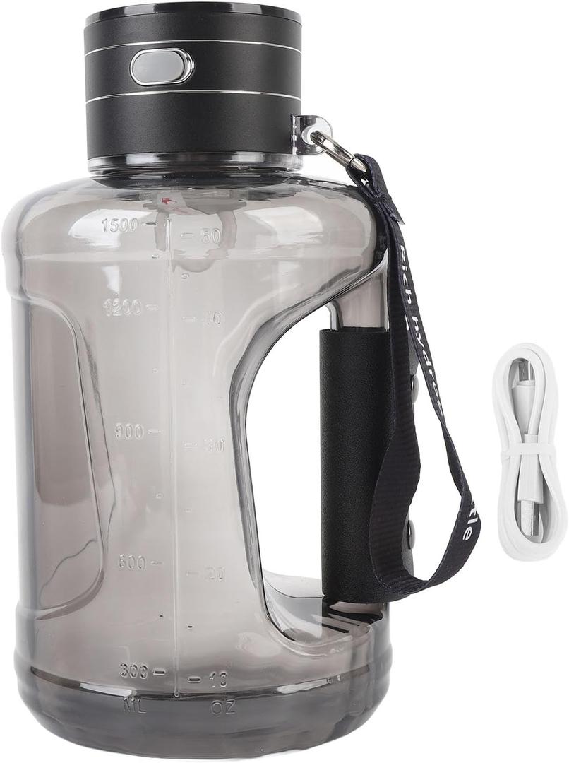 Hydrogen Water Bottle with Handle, 1500ml SPE Technology Portable Hydrogen Generator Electric Water Bottles for Home, Office, Travel, Sport (Black)