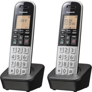 Panasonic Compact Cordless Phone with DECT 6.0, 1.6" Amber LCD and Illuminated HS Keypad, Call Block, Caller ID, Multiple Display Languages - 2 Handset - KX-TGB812S (Black/Silver)