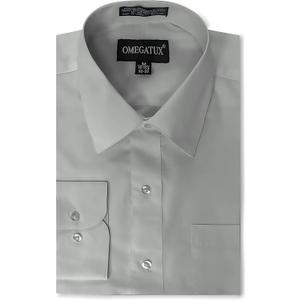 Mens Regular fit Solid Dress Shirts w/Convertible Cuffs (21.5" Neck 37" Sleeve, Light Grey)