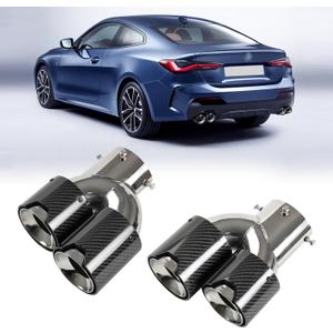 2-Pack Carbon Fiber Dual Exhaust Tips for BMW G20 M340i 330i 330e / G42 M240i / G22 G23 M440i Stainless Steel Inner Layer Tailpipe Tip