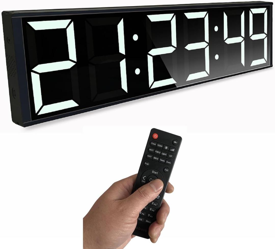 26'' Huge Digital Wall Clock, Home Gym Interval Workout Timer Clock, with Seconds Countdown/up, Stopwatch, 8-Alarms, 7-Color Night Light for Tabata/HIIT/MIIT/EMOM/FGB/Boxing (White), Extral Large