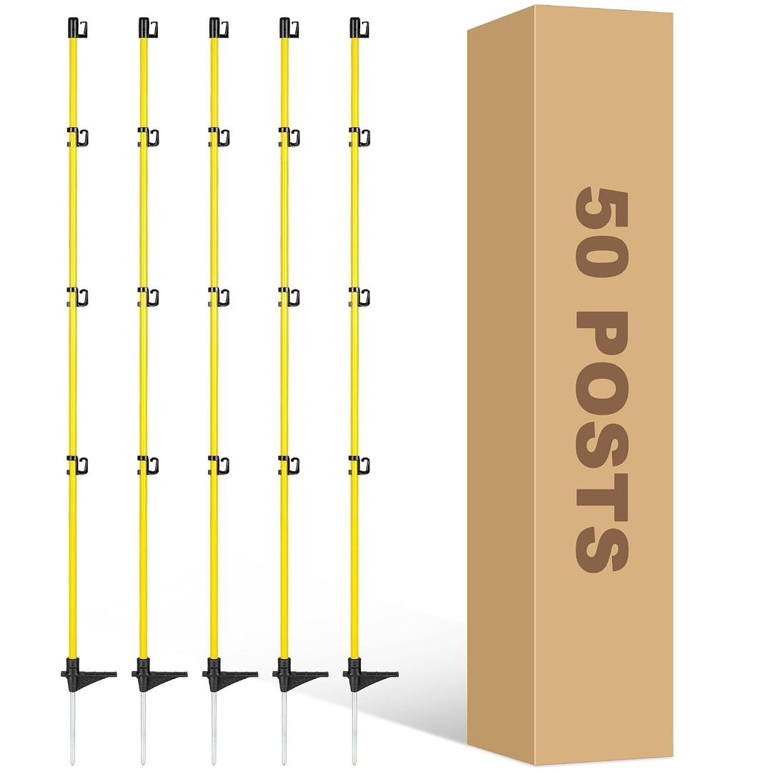 50 Pcs 46"Fiberglass Step in Electric Fence Posts,Portable Temporary Stakes