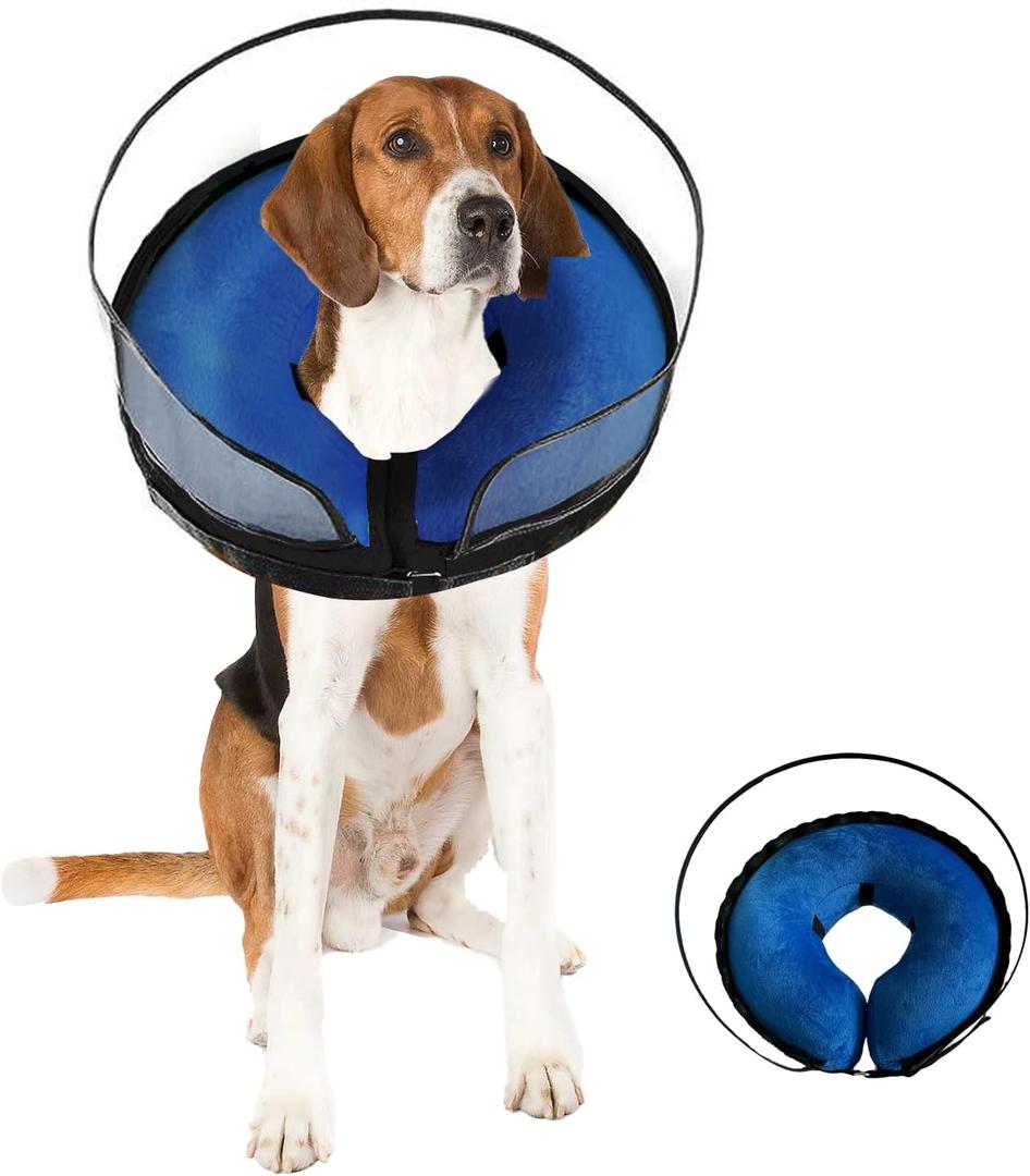 Inflatable Dog Cone Collar-Enhanced Anti-Licking Protective Cone with Adjustable Strap-Soft Dog Donut Collar Recovery Cone for Pets After Surgery(Blue, M)