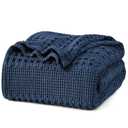 PHF 100% Cotton Waffle Weave Blanket Queen Size for Bed, Soft Lightweight & Breathable for Spring and Summer, All-Season Comfort, Luxury Aesthetic Blanket for Home Decor, 90"x90", Blue Sapphire Wet Box