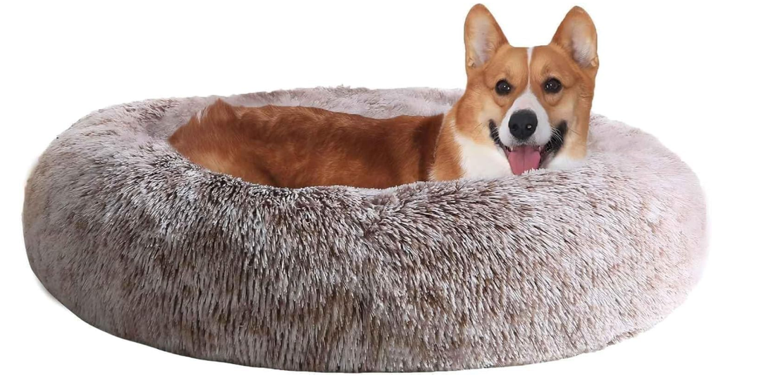 JOLLYVOGUE Dog Beds Large Sized Dog, 36 inches Calming Soft Anti-Anxiety Donut Dogs Bed, Washable Round Fluffy Cushion for Large Pets, Fits up to 80 lbs Pets, 36"L x 36"W x 8"Th