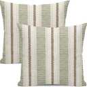 Brown Sage Green Pillow Covers 24x24 Set of 2 Boho Outdoor Striped Throw Pillow Covers Abstract Modern Geometry Decorative Pillowcase Farmhouse Linen Cushion Case Decorations for Sofa Couch