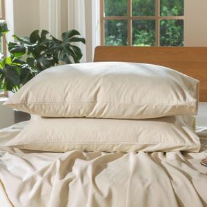 MooMee Bedding Pillowcases Pack of 2 100% Washed Cotton Linen Like Textured Breathable Durable Soft Comfy (Heathered Almond Milk Grey, Queen)