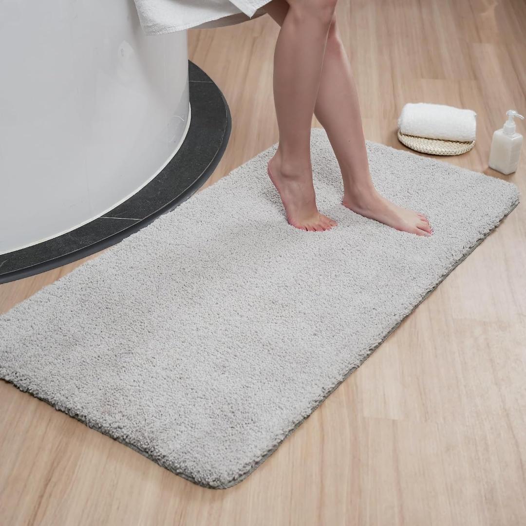 Luxury Quick Dry Non-Slip Bathroom Rugs24'' x 47'' Light Grey Highly Absorbent Washable and Ultra Soft, Extra Thick Fluffy Bath Mats for Shower/Kitchen/Bathtub Floor
