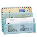 Marbrasse Mail Organizer for Desk, 3-Slot Mesh Metal Mail Holder countertop, Letter Holder, Office Desktop Envelope and Document Storage Rack (Blue)