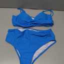 ZAFUL Women High Waisted Bikini Sets Two Piece Swimsuit Push Up Twist Front Ruched Bathing Suit (Blue, L)