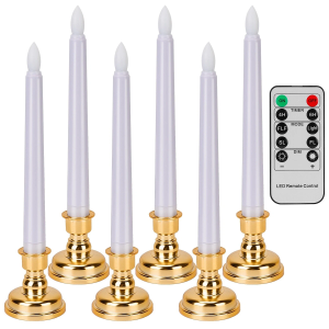 6 Pack Flameless Taper Candles Warm White 9.8In Led Remote Control Timer