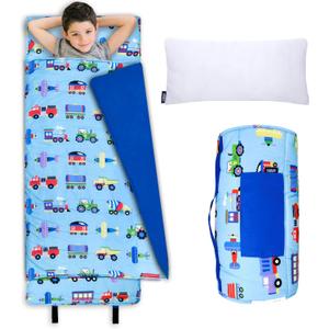 Wildkin Kids Original Nap Mat  Cozy Kids Sleep Mat with Pillow, Ideal for School & Travel - Trains, Planes, and Trucks