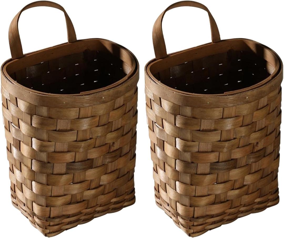 Cabilock Handwoven Wicker Hanging Basket 9.84 X 6.69 X 10.62In Rustic Wall Storage Planter for Kitchen Vegetables Fruits and Flower Display