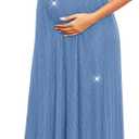 AISWI Maternity Sparkly Mesh Maxi Dress Ruffle Sleeve Wrap V Neck Flowy Pregnancy Dresses Baby Shower Photoshoot Formal, Blue, Large