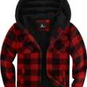 JACKETOWN Boys Fleece Jacket Kids Plaid Flannel Shacket Shirts Sherpa Hoodie Zip Up Sweatshirt Winter Coat 6-15 Years (12-13 Years, Red Black)