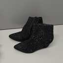 ABSOLEX Women Pointed Toe Rhinestone Block Medium Heel Ankle Booties, Size 6.5