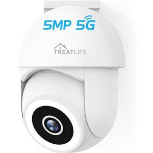 TREATLIFE 5MP Ultra HD 2.4G/5G WiFi Security Camera Outdoor Wired, Cameras for Home Security, Spotlight/Siren, AI Motion Detection, Color Night Vision, 2-Way Audio, Works with Alexa, Google Home, App