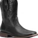 Lumeheel Cowboy Boots for Men - Western Men's Boots with Classic Embroidered, Slip on Square Toe Boots, Slip Resistant Country Boots Chunky Heel Ankle, Durable Short Boots for Spring Fall Size 12