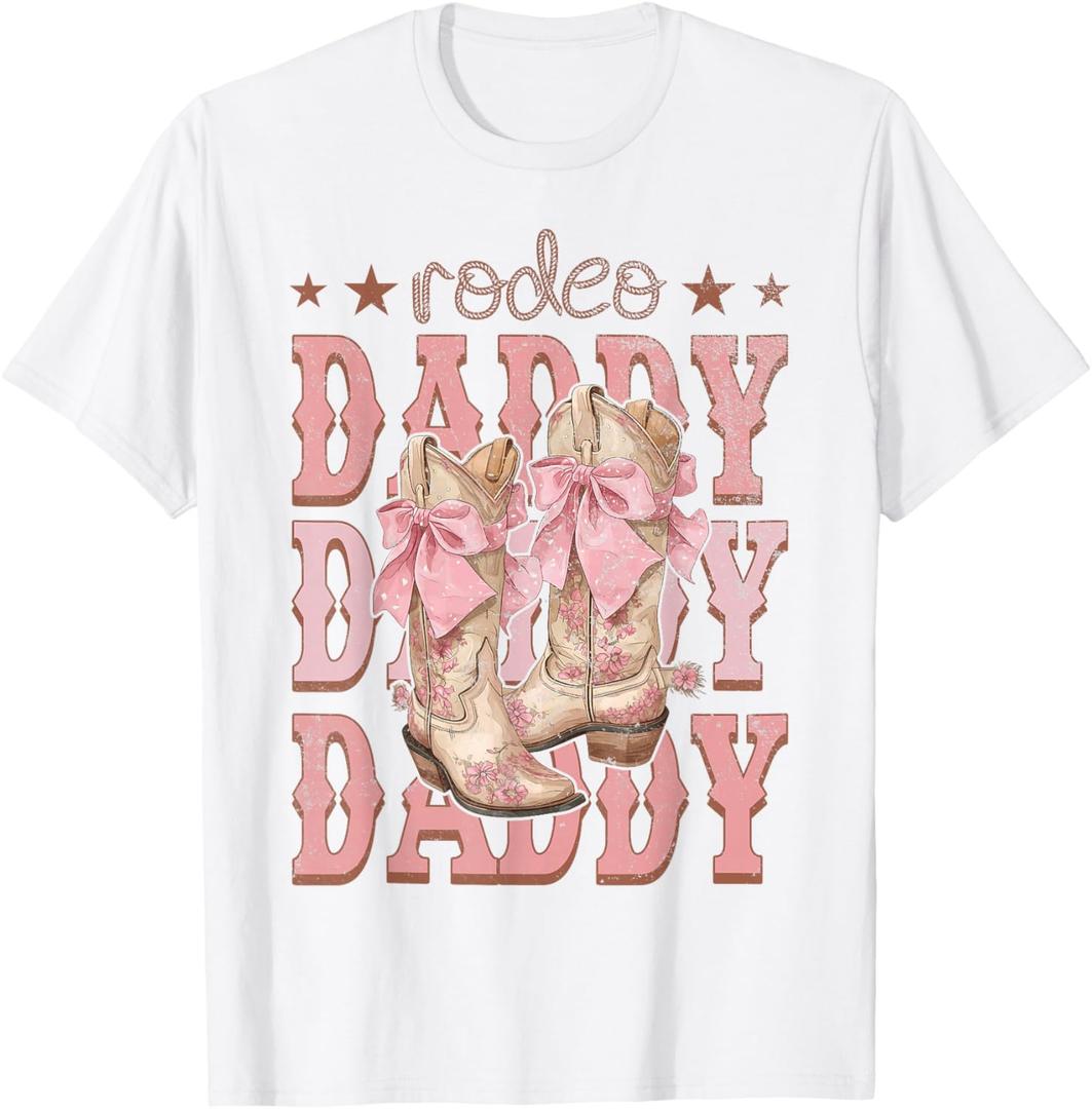 Rodeo Daddy Pink Boots Coquette Cow-Girl Birthday Party T-Shirt, Large