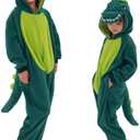 Udekit Cartoon Anime Dinosaur Onesie Romper, Cute Pajamas Sleepsuits Cosplay Costume for Kids Adults Halloween Party (Medium, Green)