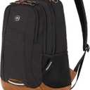 SWISSGEAR Cecil 18-Inch Laptop Backpack Fits 16-Inch Laptop, Travel Daypack with Organizer Pockets, Water Bottle Holders & Padded Straps  Black Canvas/Brown